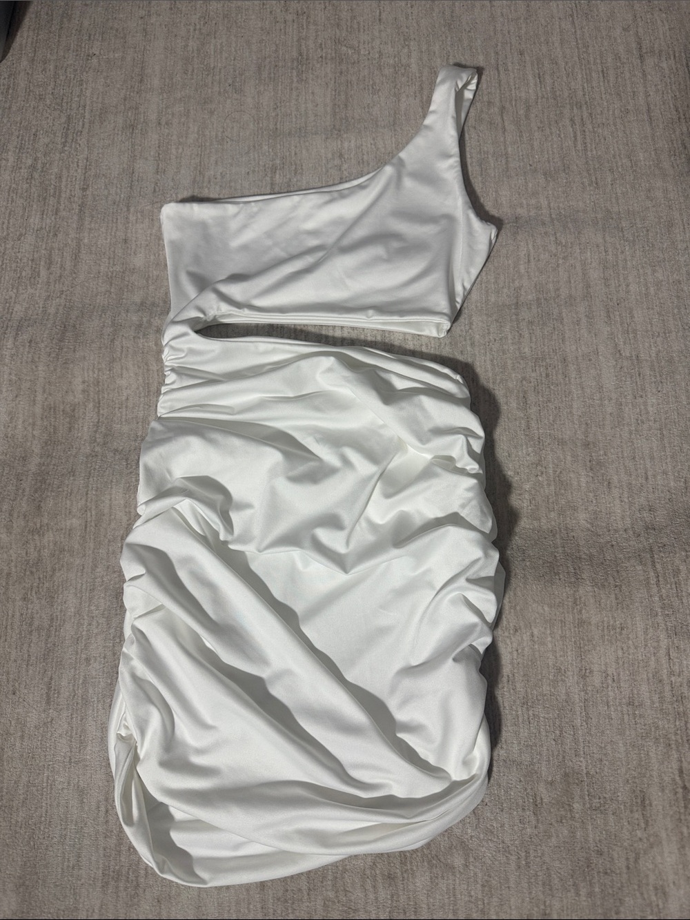 SHEIN White One-Shoulder Cutout Ruched Dress